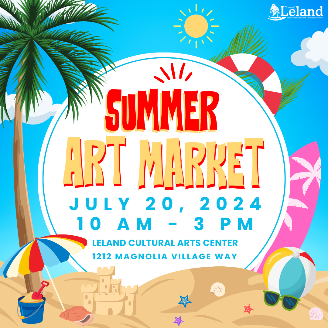 Summer Art Market information with a beach scene